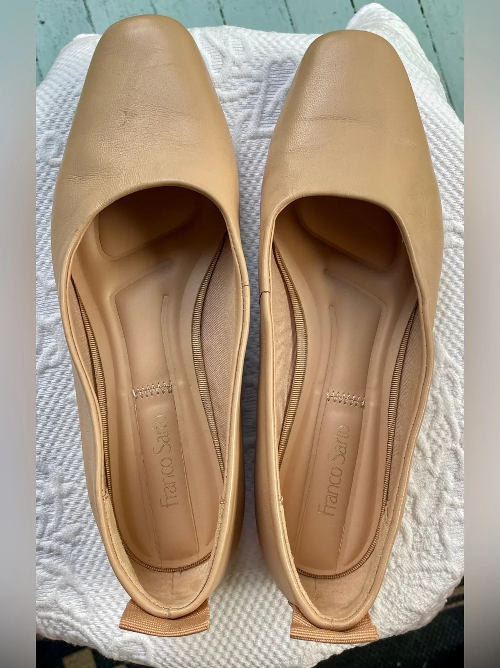 Franco Sarto Women’s Tan Leather Square-Toe Ballet Flats Size 6